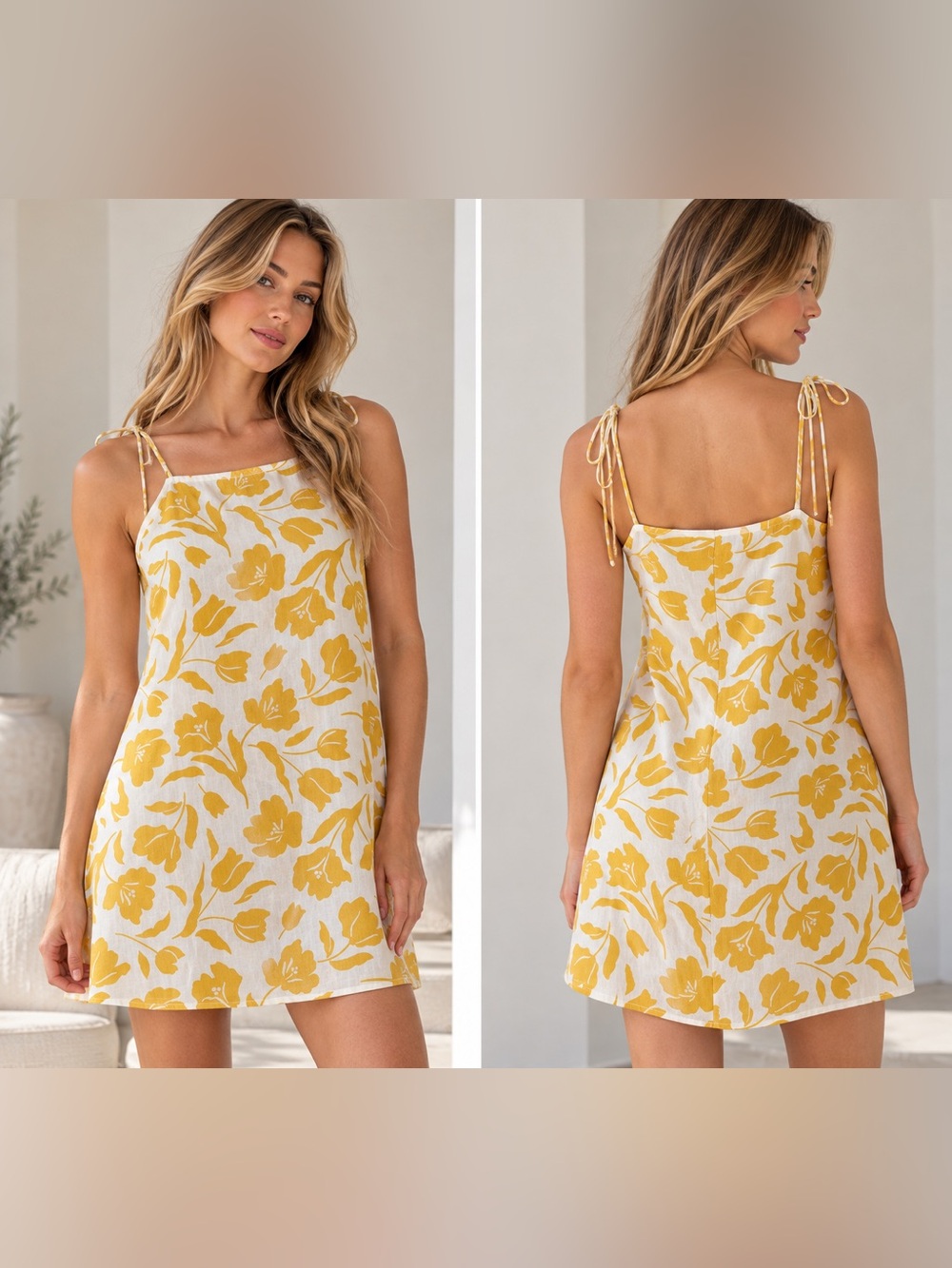 Old Navy Linen Yellow Floral Slip Dress